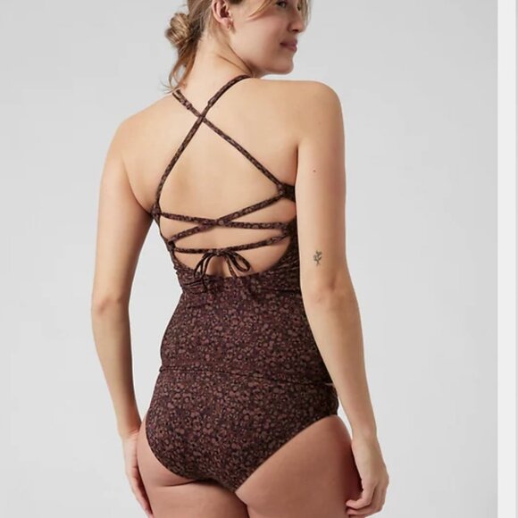 NWT Athleta Camo Flore Decadent Chocolate Tankini Plus Bottom M - Picture 2 of 4